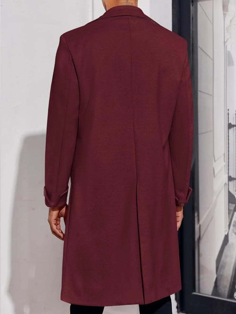 Men's Double-Breasted Long Coat - Burgundy